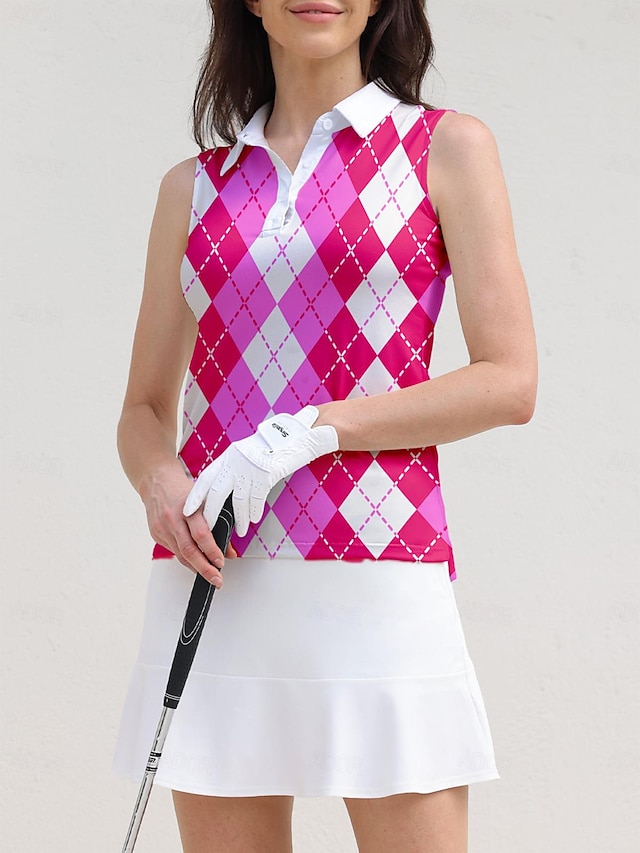  Camiseta Polo Golf Mujer Violeta Sin Mangas Protección Solar Ligera Atuendo Golf Señoras