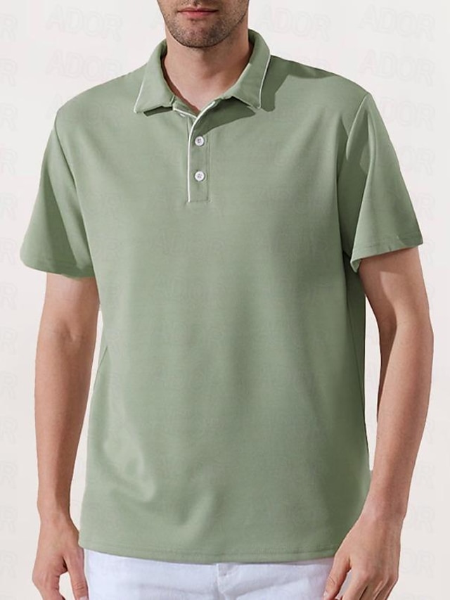  Men's Polo Shirt Casual Short Sleeve Lapel Green