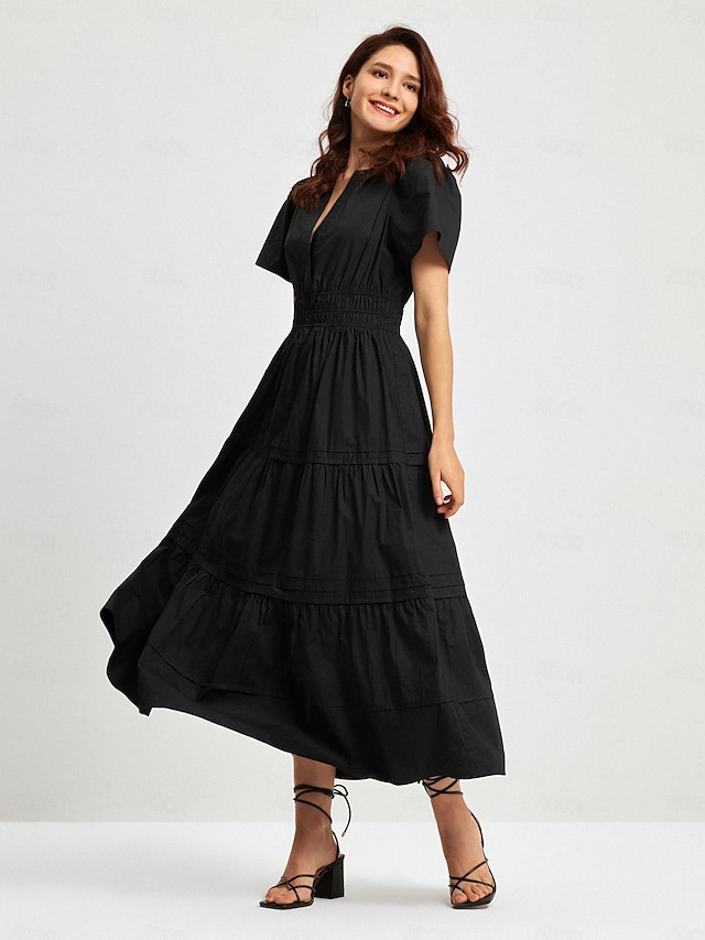  Women's Organic Cotton Tiered Maxi Dress