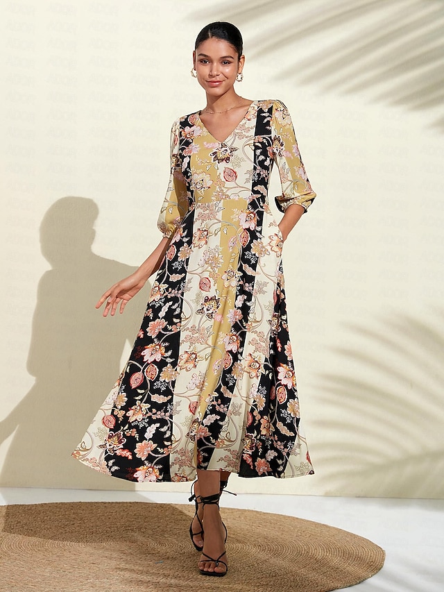  Pocket Design Floral Maxi Dress
