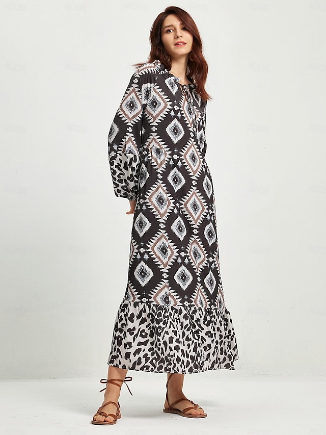 Boho Abstract Animal Print Maxi Dress 2024 - $55.9