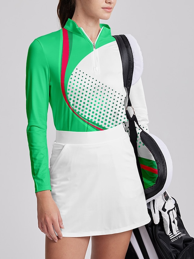  Mujer Camisas de polo Verde Manga Larga Protección Solar Camiseta A Lunares Otoño Invierno Ropa de golf para damas Ropa Trajes Ropa Ropa