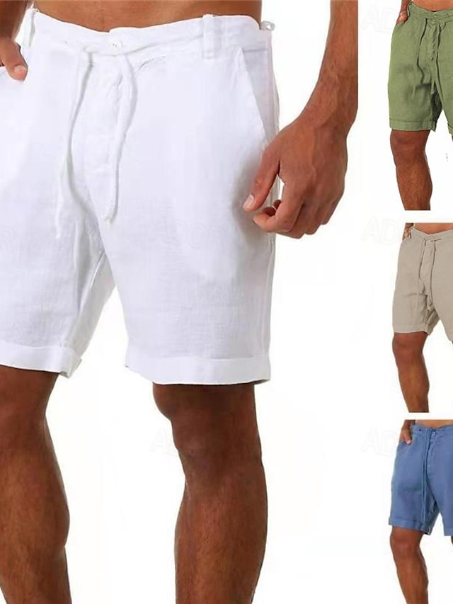  Homens Calção Shorts de linho Shorts de verão Bermudas Bolsos Com Cordão Tecido Respirável Macio Curto Diário Feriado Praia à moda Casual Preto Branco Micro-Elástica
