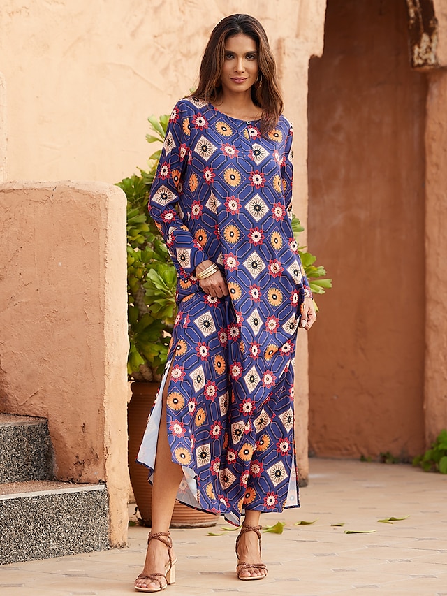  Women's Satin Moroccan Double Slit Maxi Dress