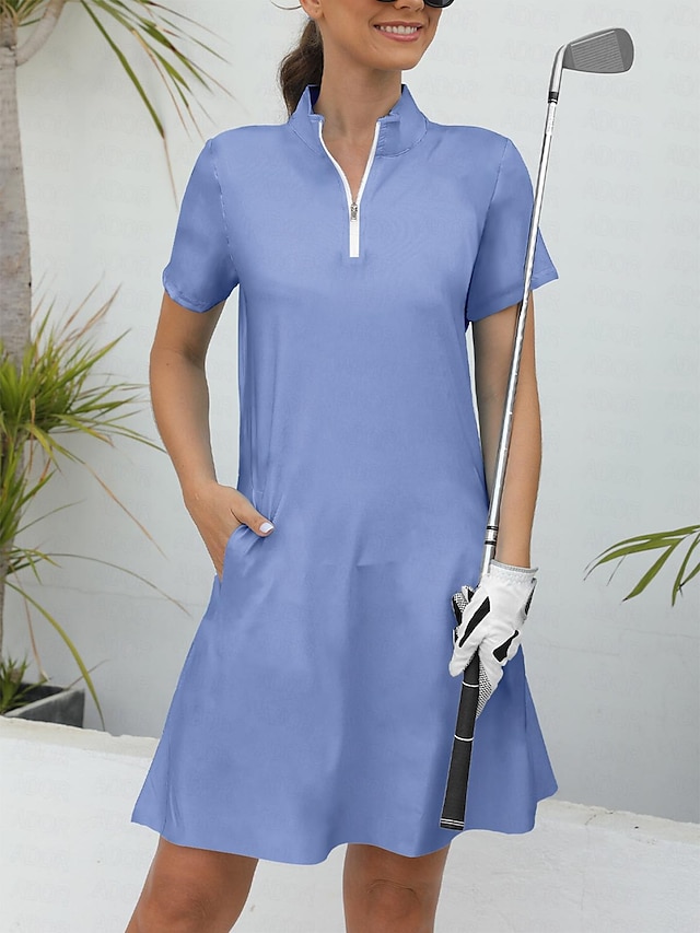  Sun Protection Solid Color Short Sleeve Golf Dress