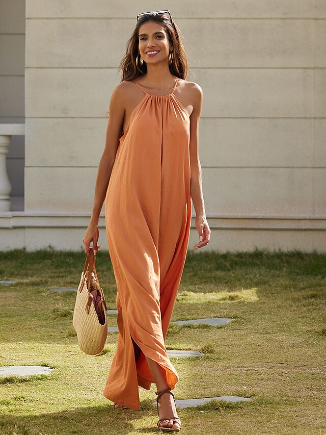  Women's Orange Ruched Cami Dress