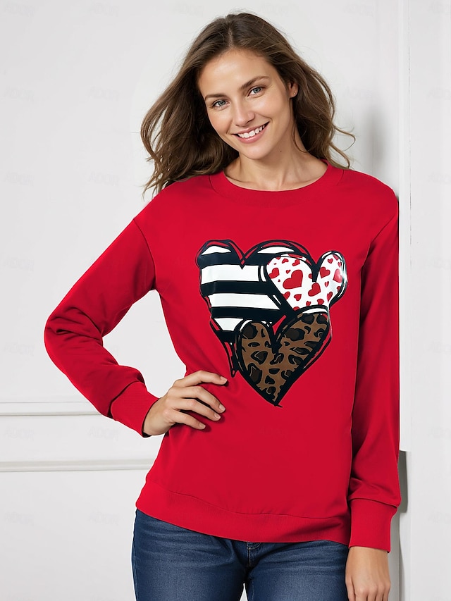  Women's Cotton Heart Leopard Sweatshirt