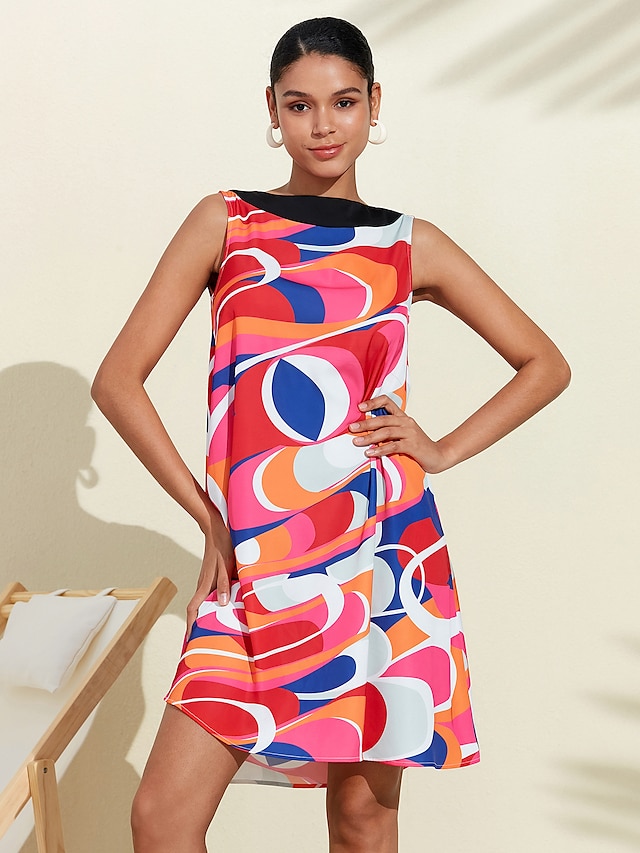  Satin Fanny Colorful Geometric Streamline Mini Dress