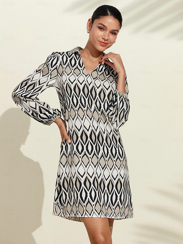  Women's Casual Geometric Pattern Mini Dress