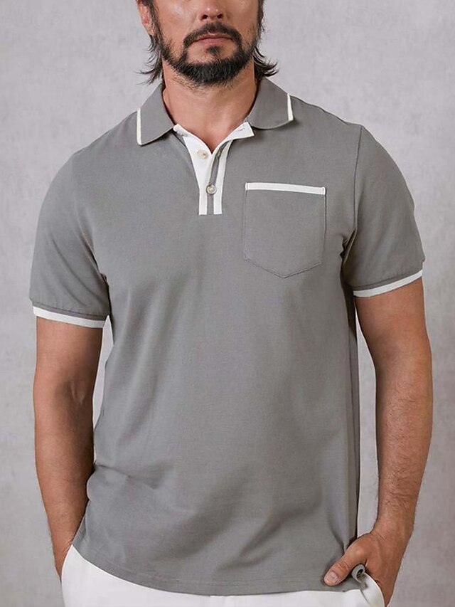  Men's Casual Polo Shirt Lapel Button Up