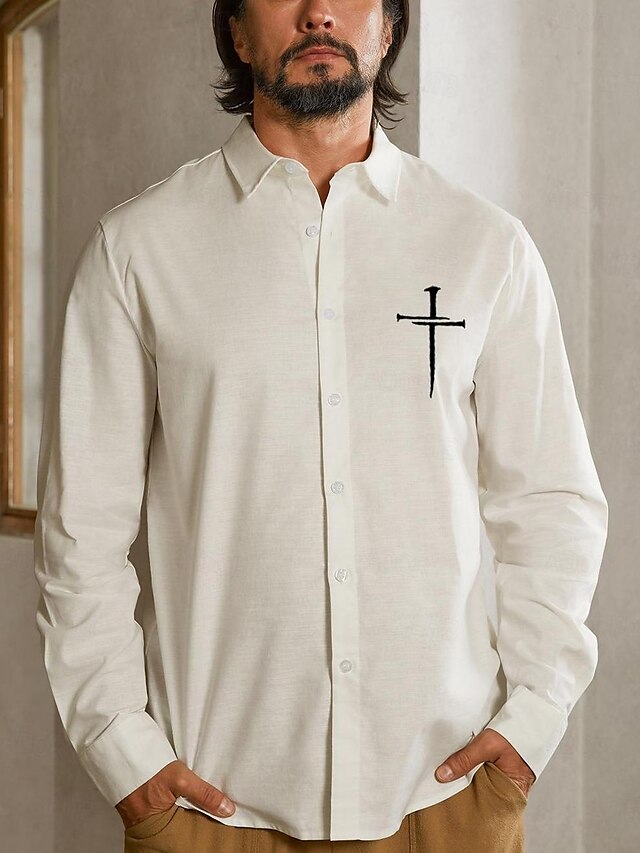  Men's Linen Button Up Beach Shirt   Long Sleeve