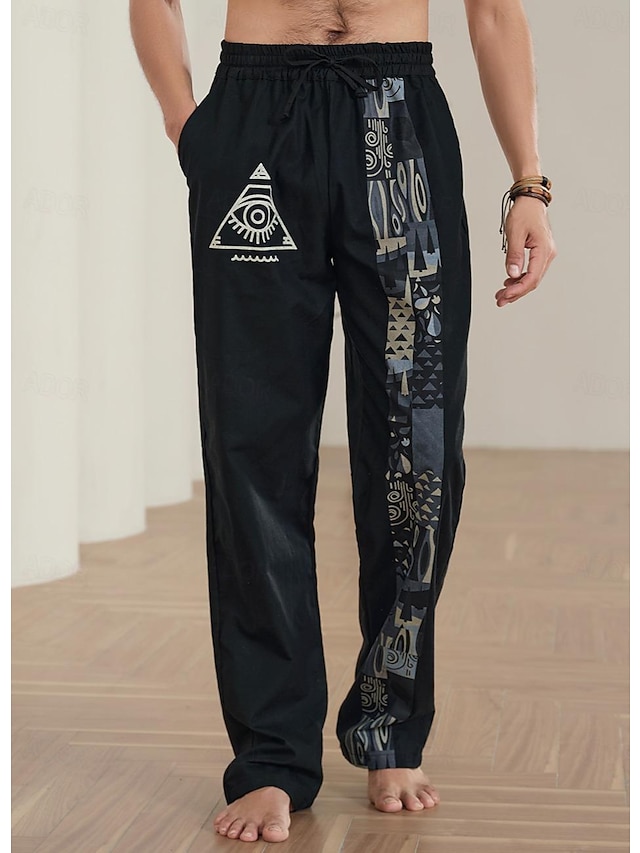  20% Linen Ethnic 3D Printed Drawstring Trousers