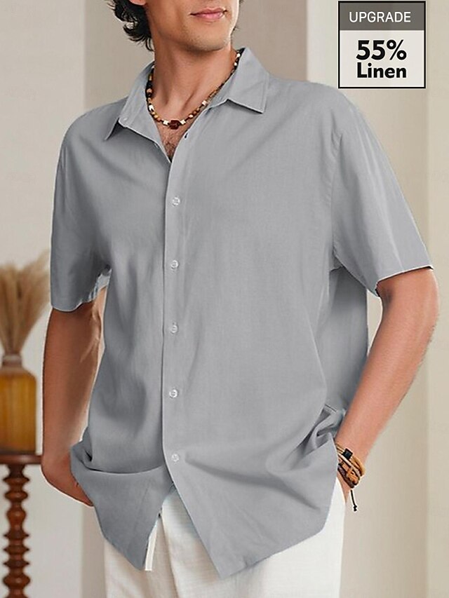  55% Linen Button-Down Short Sleeve Shirt