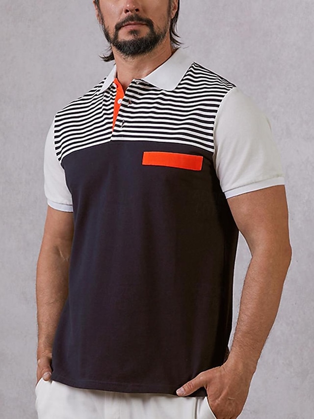  Men's Polo Shirt Black Button Up Lapel Short Sleeve