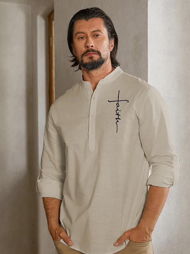  Men's 55% Linen Embroidery Shirt