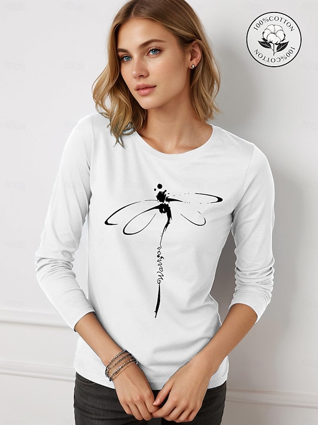  100%Cotton Dragonfly White Print T shirt