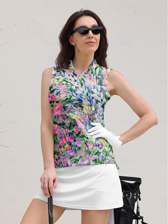  Damen Golf Polo Shirt ärmelloses  florales Design