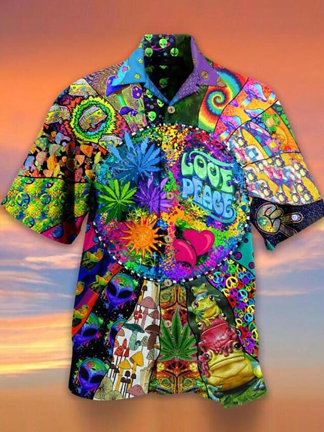  Homme Chemise Chemise Camp Chemise graphique Chemise Aloha Lettre Champignon Col rabattu Vert Claire Bleu Violet Orange Vert 3D effet Vacances Manche Courte 3D Imprimer Vêtement Tenue 4 pièces Design