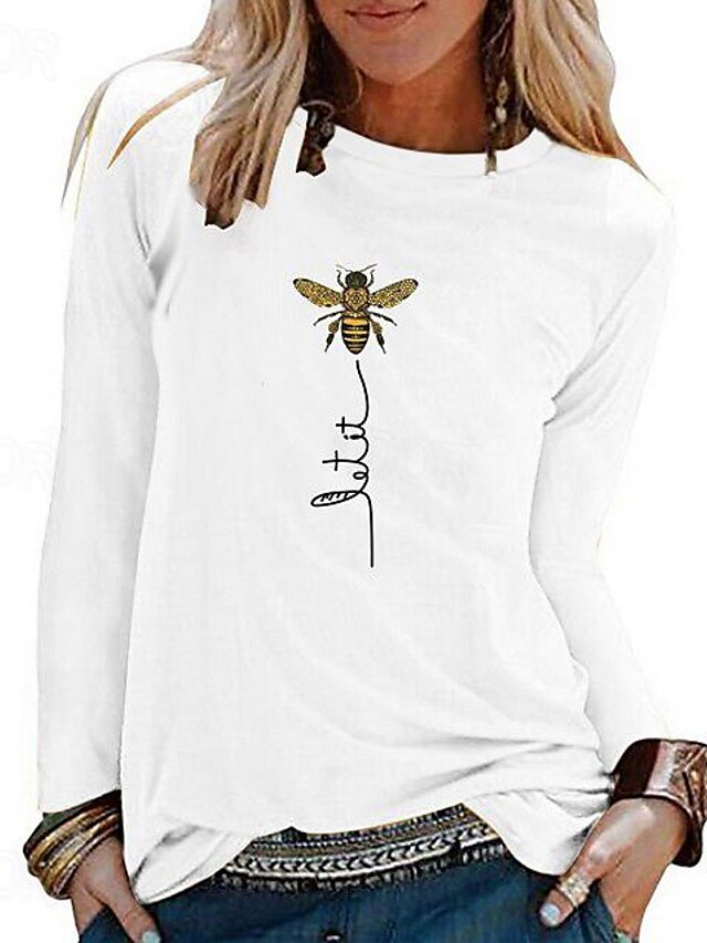  Women's T shirt Tee Black White Yellow Floral Long Sleeve Casual Daily Basic Round Neck Regular S