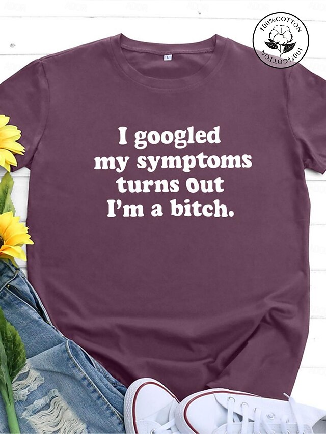  T-shirts drôles disant femmes j'ai googlé mes symptômes T-shirts décontractés à manches courtes imprimés (a-vert foncé, l)