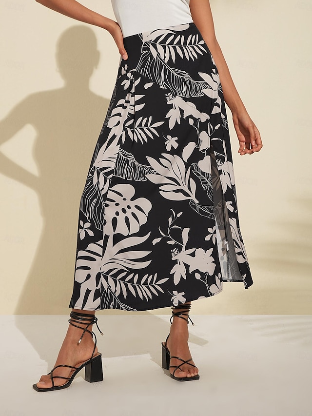  Elegant Floral Satin Midi Skirt