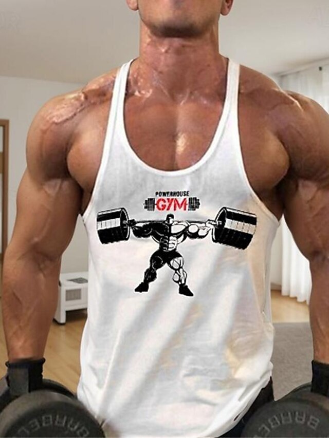  Herren Tank Top Hemd Shirt Unterhemden Ärmelloses Hemd Rundhalsausschnitt Buchstabe Sport Fitnessstudio EU- / US-Größe Ärmellos Bekleidung Baumwolle Muskel