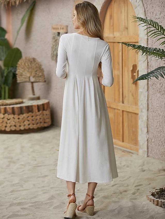 Damen Sommerkleid Mit Vorder-Schnürung - 3/4 Ärmel, 100% Baumwolle
