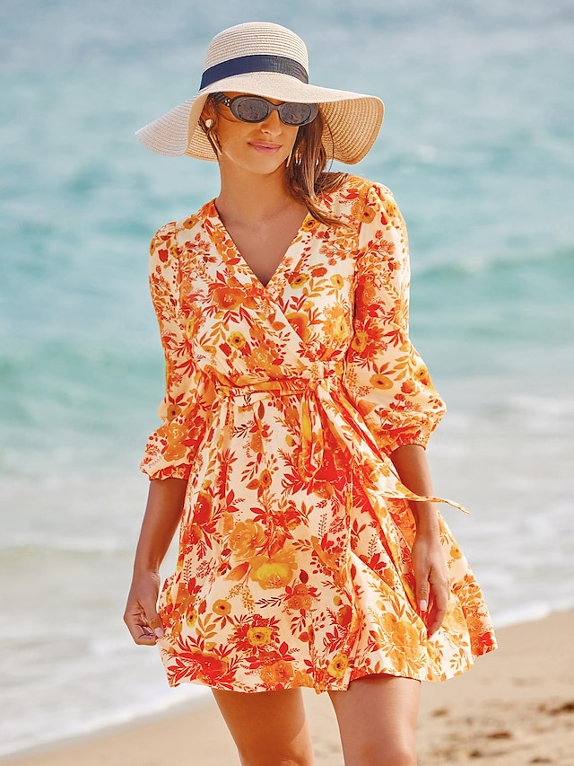  Cotton Floral Print Beach Dress