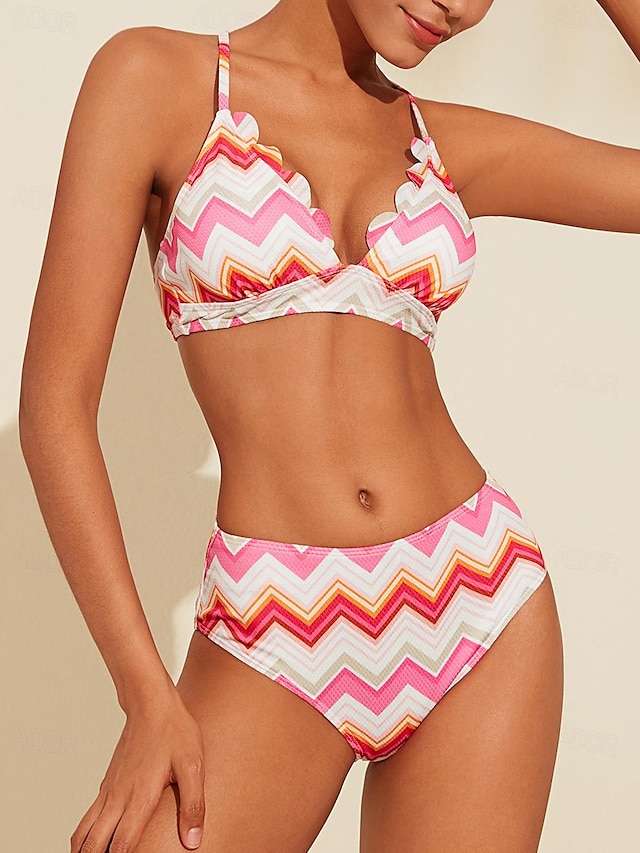  Geometric Print Triangle Bikini Swimsuit