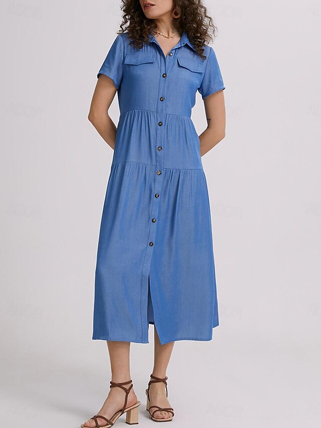  Vintage Women's Denim Maxi Shirt Dress