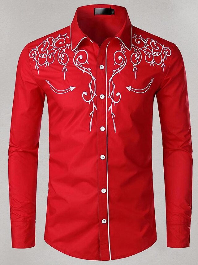  Men's Shirt Solid Colored Collar Classic Collar Office / Career Causal Long Sleeve Embroidered Tops Party Holiday Casual Daily White Black Red / Machine wash / Hand wash / Wet and Dry Cleaning