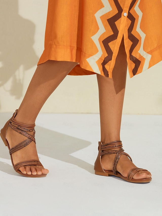  Elegant Lace Up Gladiator Sandals in PU Material