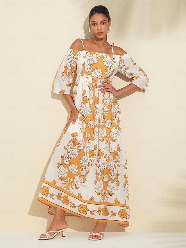  Boho Floral Print Maxi Dress