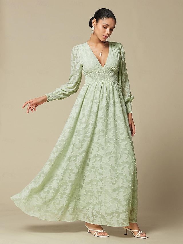  Floral V Neck Jacquard Maxi Dress