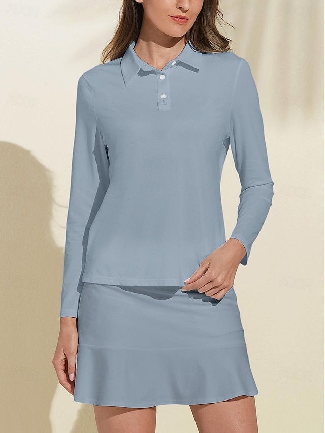  Camisa Polo Mujer Golf Transpirable Manga Larga Colores Lisos Retina Otoño Primavera Tenis Golf