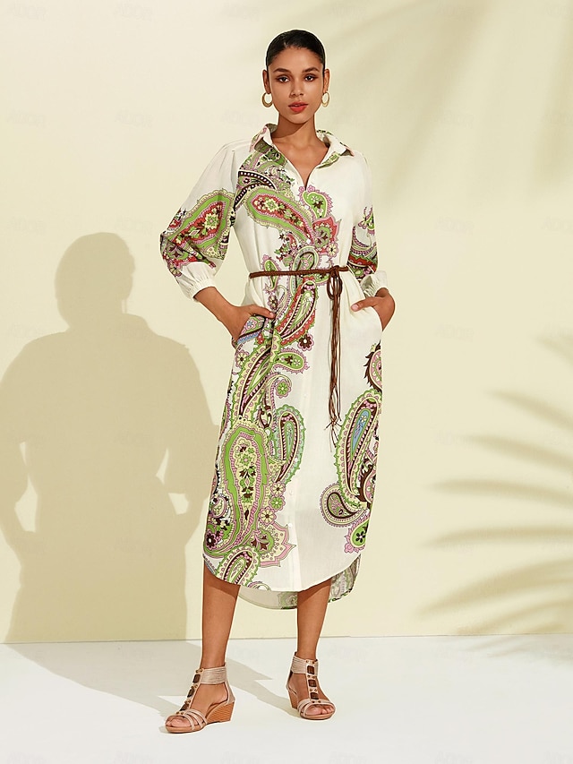  Paisley Belted Midi Dress