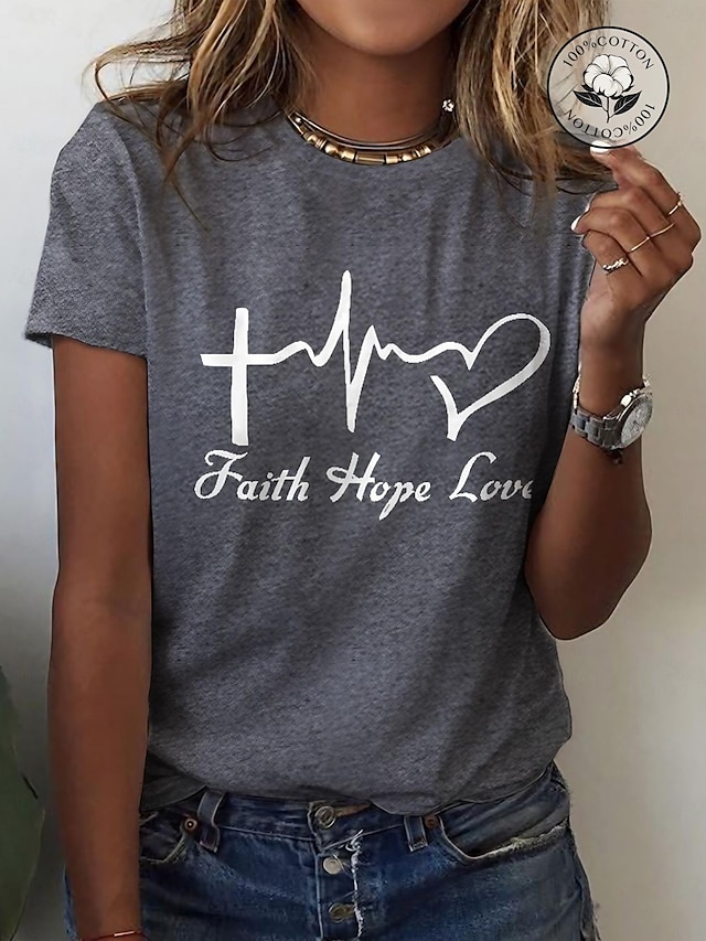  Women's Casual Cotton Tee with Heart Print