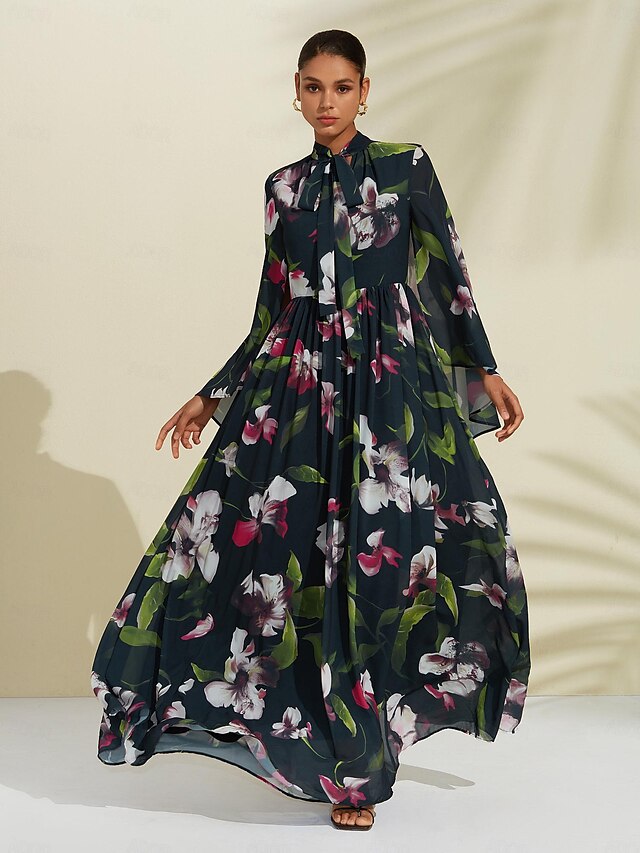  Floral Print Lace Up Maxi Dress