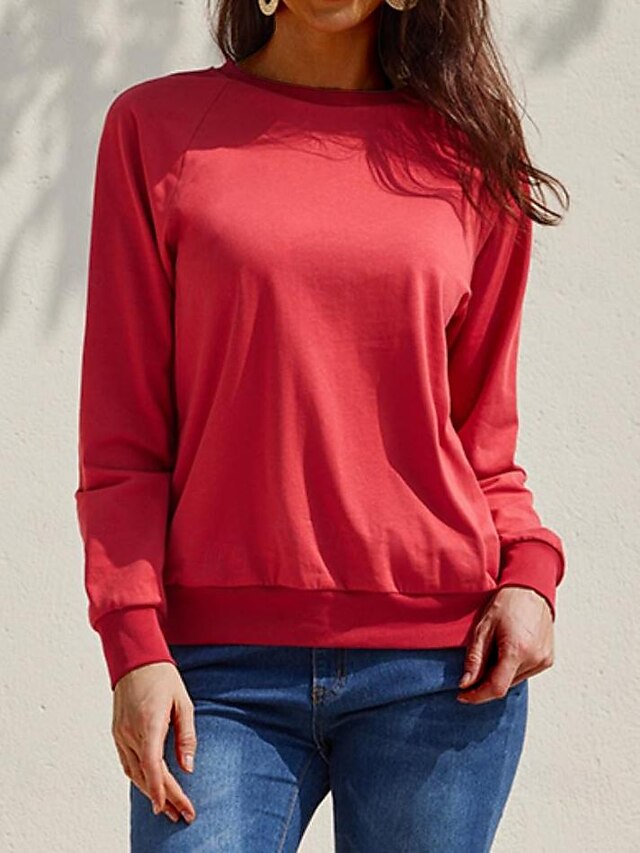  Women's Sweatshirt Pullover Cotton Home Work Pink Vintage Basic Casual Oversized Round Neck Long Sleeve Fall & Winter