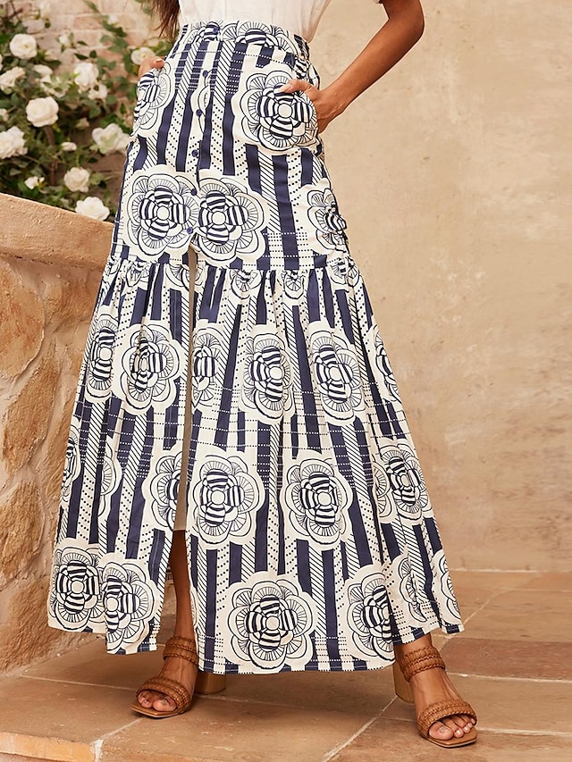  100% Cotton Floral Print Wedding Guest Maxi Skirt