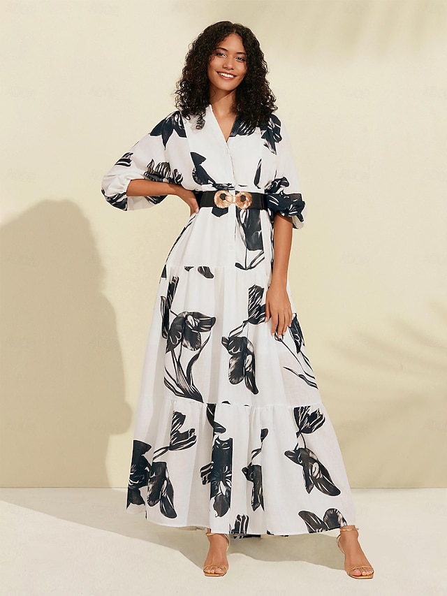  Denim Floral Print Maxi Dress