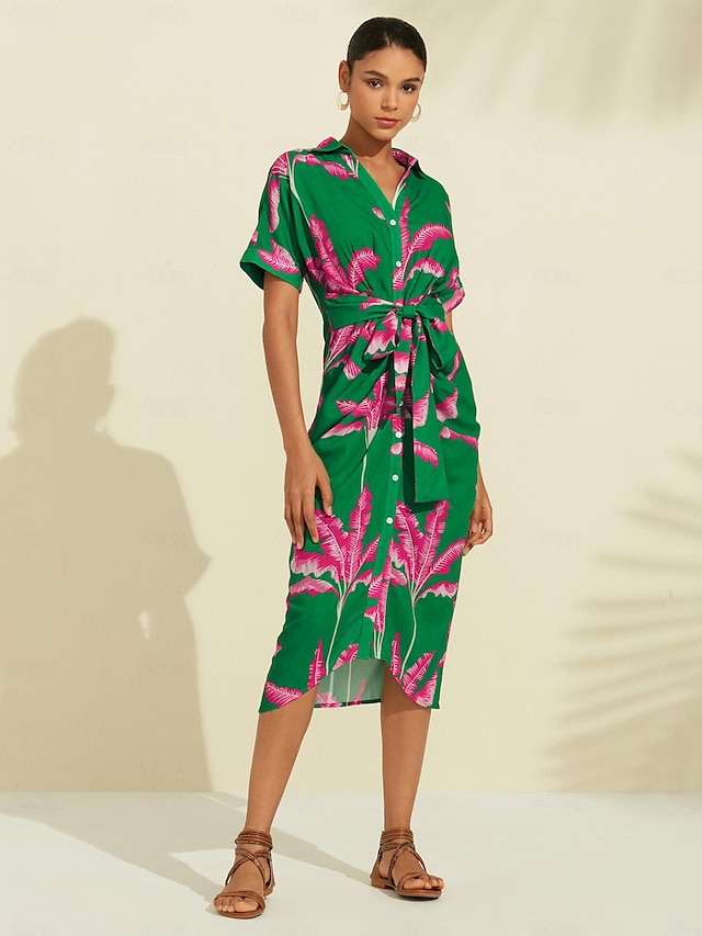  Brand Floral Design V Neck Shirred Midi Dress