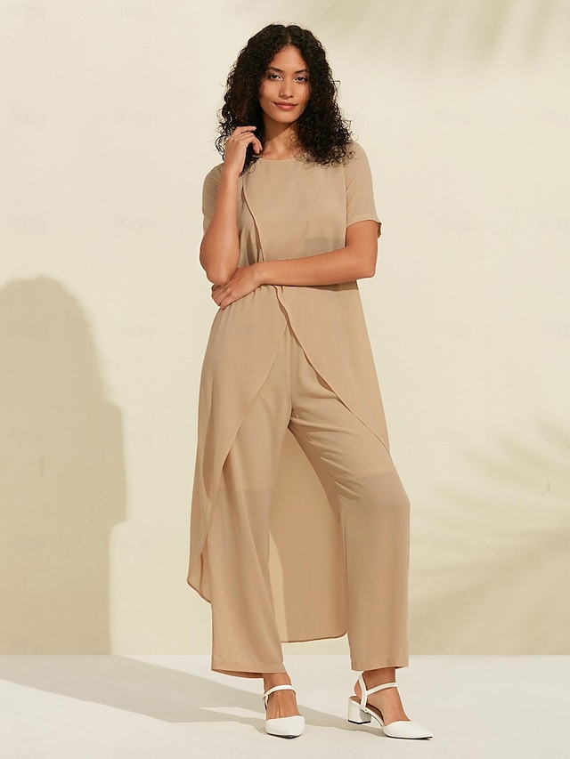  Solid Wrap Round Neck T Shirt Trousers