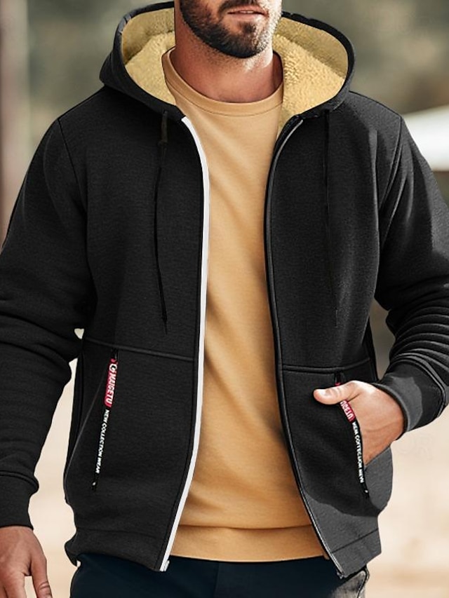  Men's Solid Color Sherpa Zip Hoodie Sweatshirt Jacket
