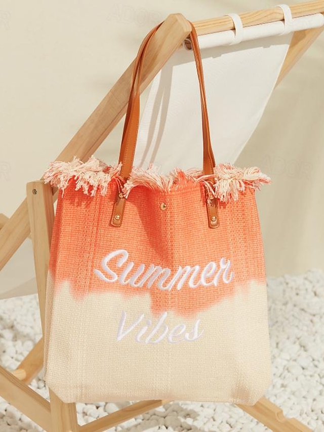  Embroidered Large Capacity Straw Tote