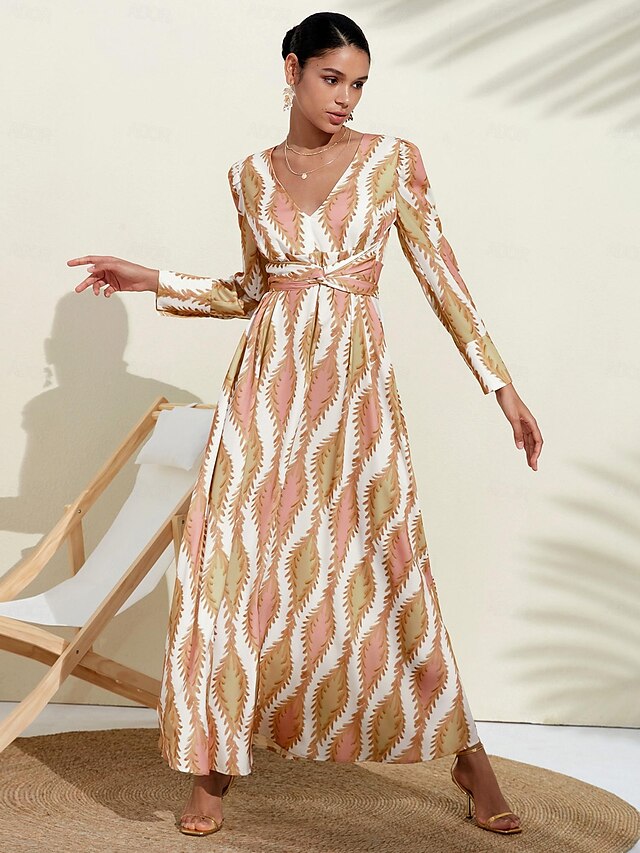 Satin Floral V Neck Maxi Dress White Long Sleeve Wedding Guest Dress ...