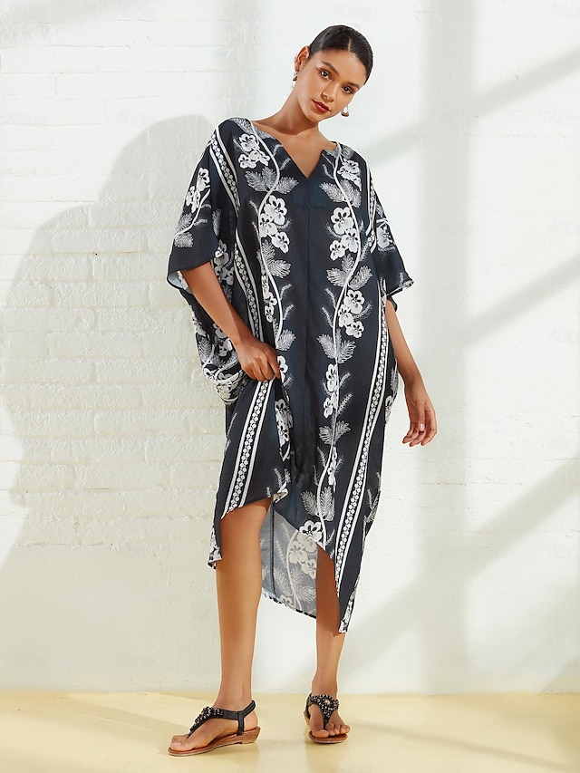  Tropical Print Satin Midi Dress