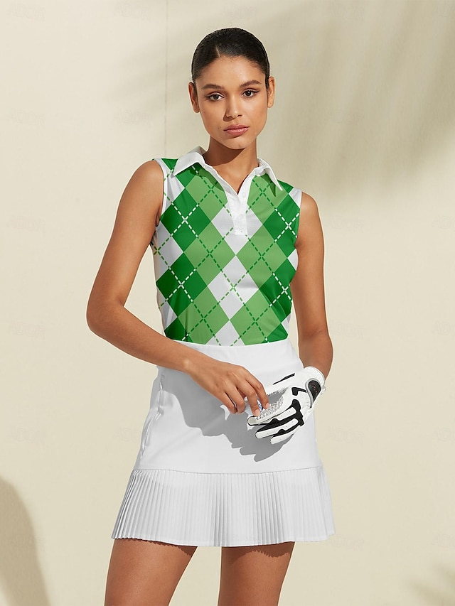  Damernes Golf Polo T shirt Golf Tøj Fuchsia Grøn Ærmeløs Solbeskyttelse Letvægts T shirt Top Damernes Golf Tøj Outfits Wear Beklædning
