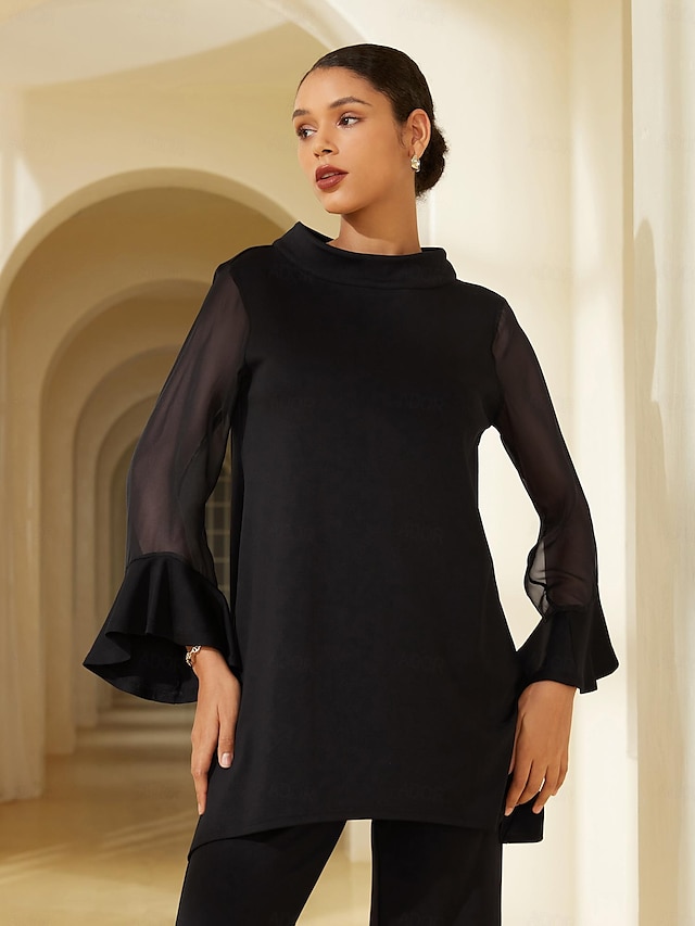  High Neck Modal Blouse with Flare Cuffs