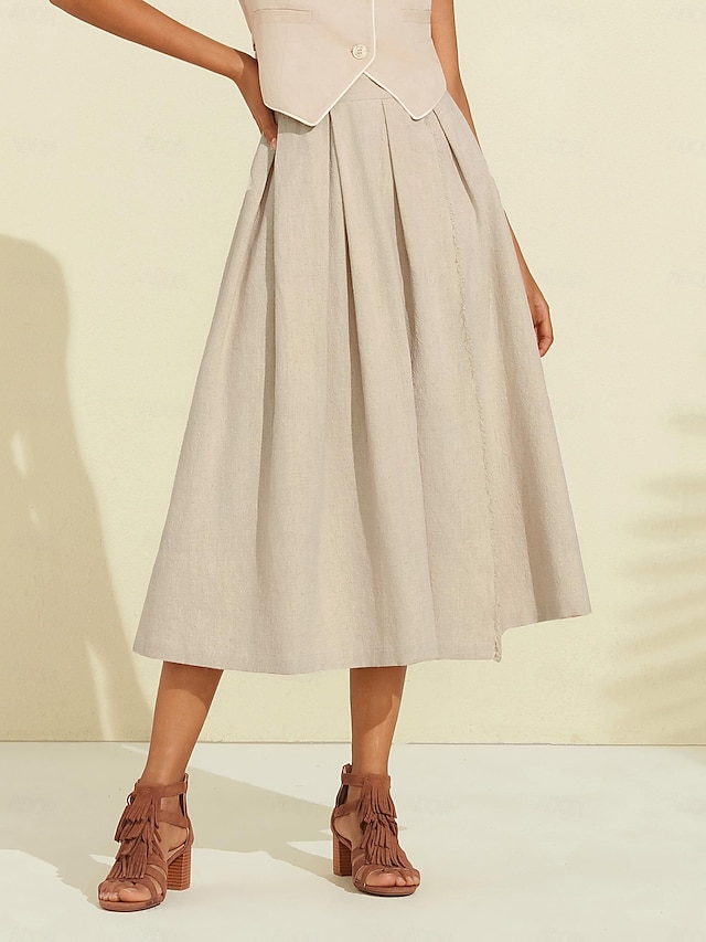  Linen Clean Fit Midi Skirt